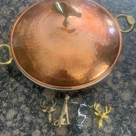 Copper and Brass kitchen ensemble Serveware with 5 different handles handmade - Picture 2 of 2